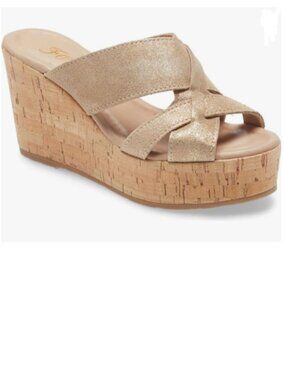 FOWT Gold Cork Wedge Sandals Cross Strappy High Platform Open Toe Slippers